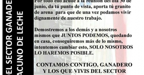 Asamblea nacional por la crisis del sector lácteo el día 30 en Valencia de Donjuán (León)