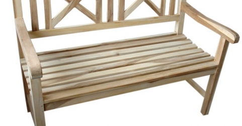 Banco exterior en madera de teka color natural,  le sienta genial a tu jardín