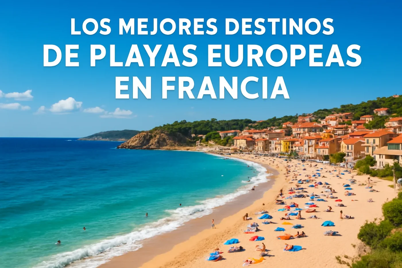 Los-mejores-destinos-de-playas-europeas-en-Francia - Europa Love 24h Promotional banner image with a sunny French beach town and a bold Spanish headline: 'Los mejores destinos de playas europeas en Francia'