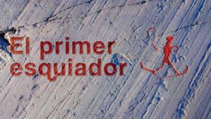 La-evolucion-del-esqui-en-Alemania - Europa Love 24h Red title 'El primer esquiador' on snowy texture with a red chalk-drawn skier silhouette to the right.